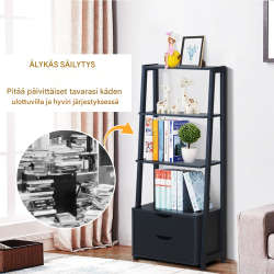 Moderni musta tikashylly neljällä tasolla ja laatikoilla Moderni musta tikashylly neljällä tasolla ja laatikoilla