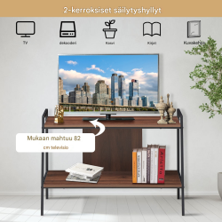 Pähkinänvärinen tv-viihdekeskus, kaksitasoinen säilytys, jopa 32 tuumaa