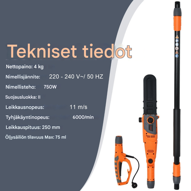 Sähköinen teleskooppivarsi oksasaha oranssi puutarhatöihin