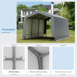 Suuri harmaa autokatos 290x490 cm säänkestävä teräsrunko