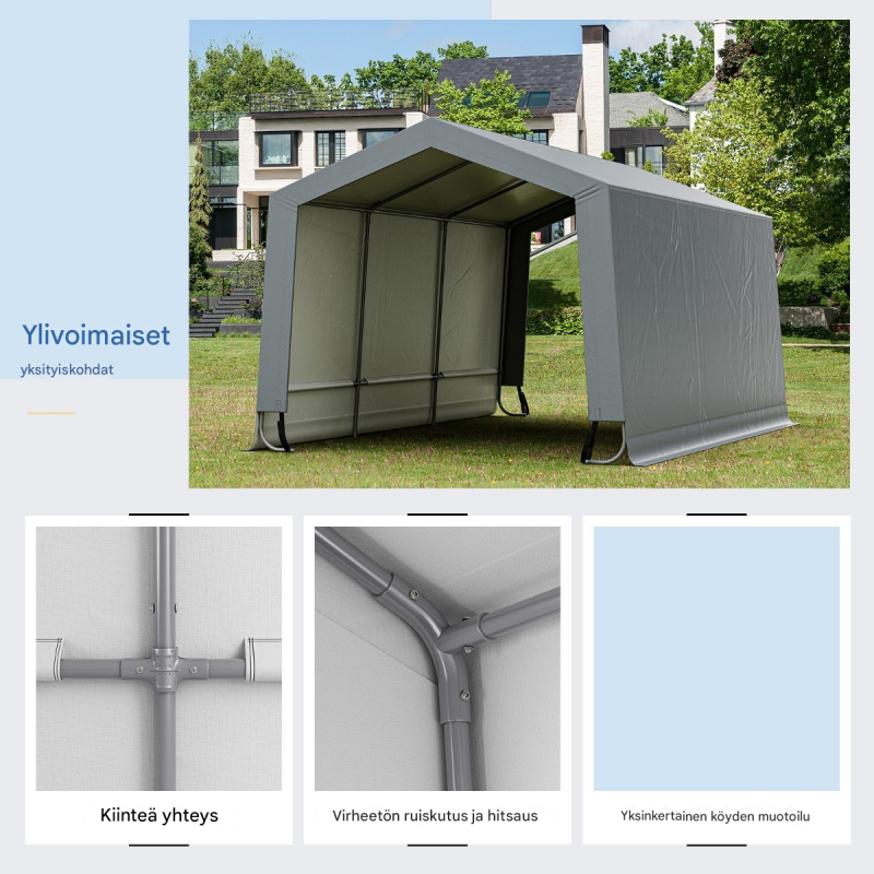 Suuri harmaa autokatos 290x490 cm säänkestävä teräsrunko