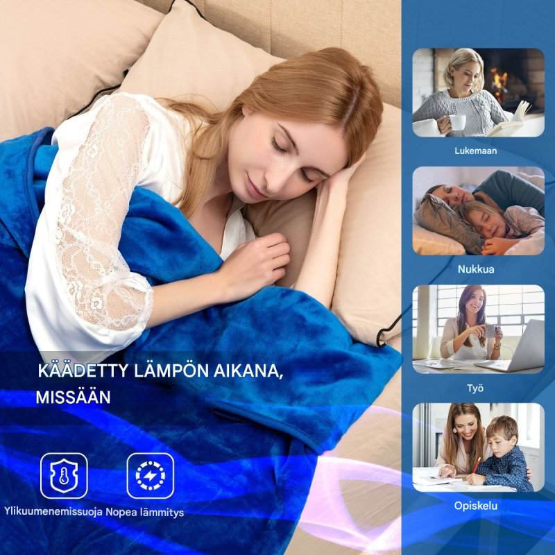 Sähköinen sininen lämpöpeitto 9 lämpötilaa flanellista