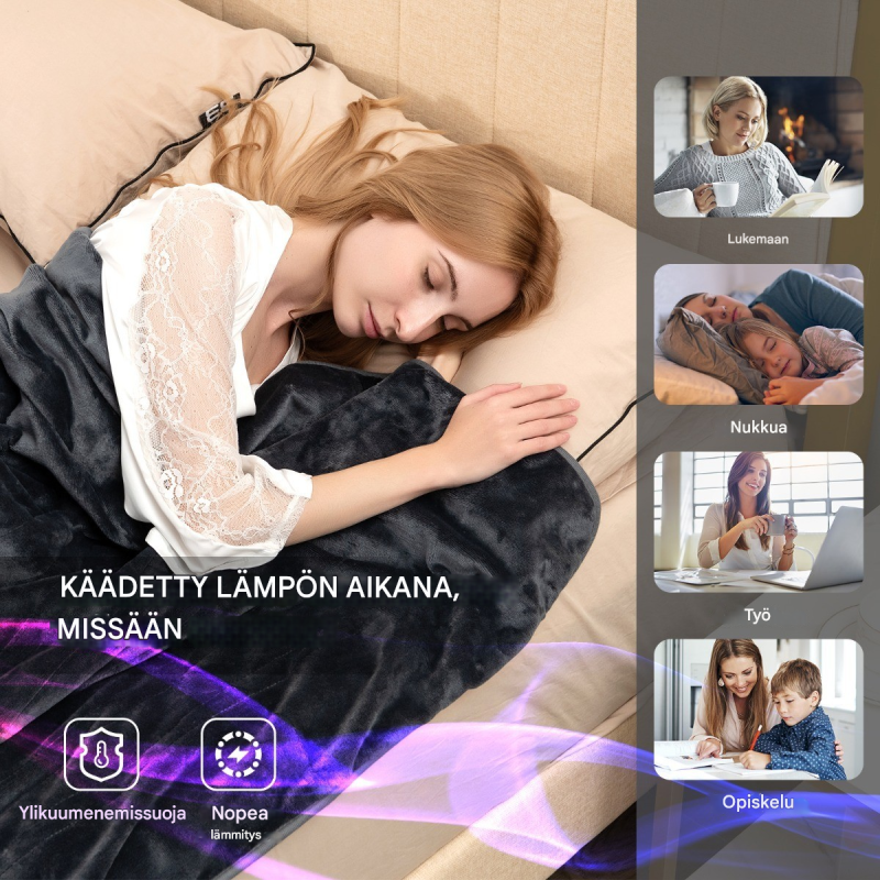 Sähköinen harmaa heittoviltti, 9 lämmitystasoa, flanelli