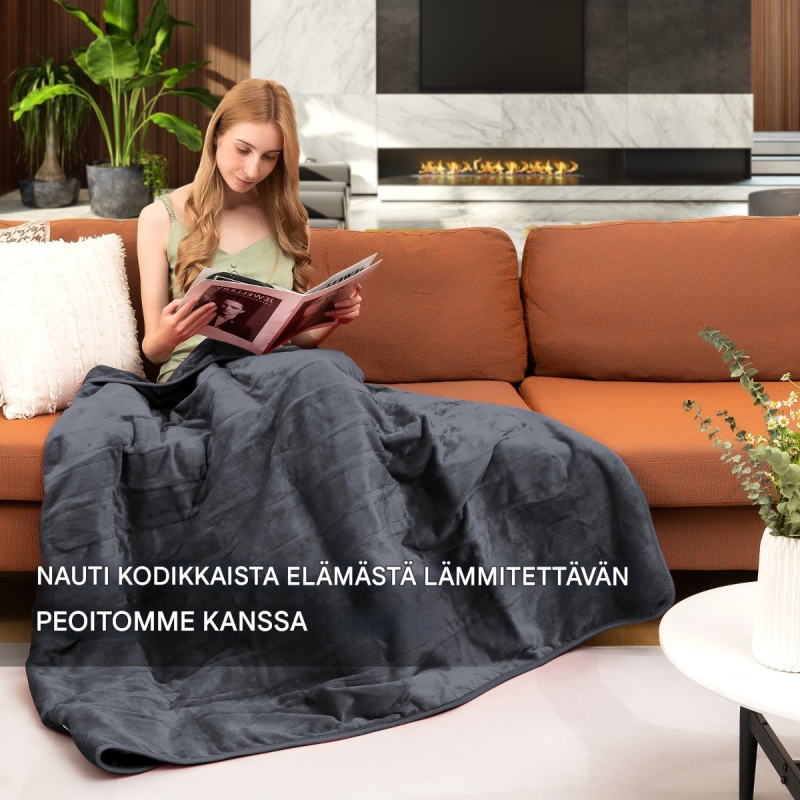 Sähköinen harmaa heittoviltti, 9 lämmitystasoa, flanelli