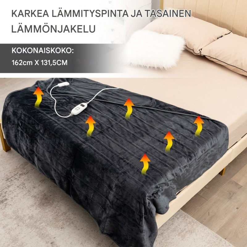 Sähköinen harmaa heittoviltti, 9 lämmitystasoa, flanelli