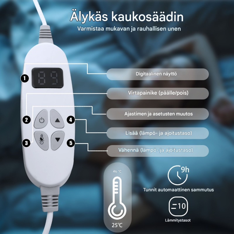 Harmaa lämmitettävä viltti 9 lämpötilaa 163x128 cm