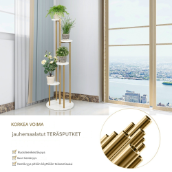 Kultakehyksinen valkoinen 4-tasoinen metallinen kasviteline