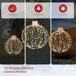 Kolmen kultaisen LED-valopallon setti juhlavalaisuun