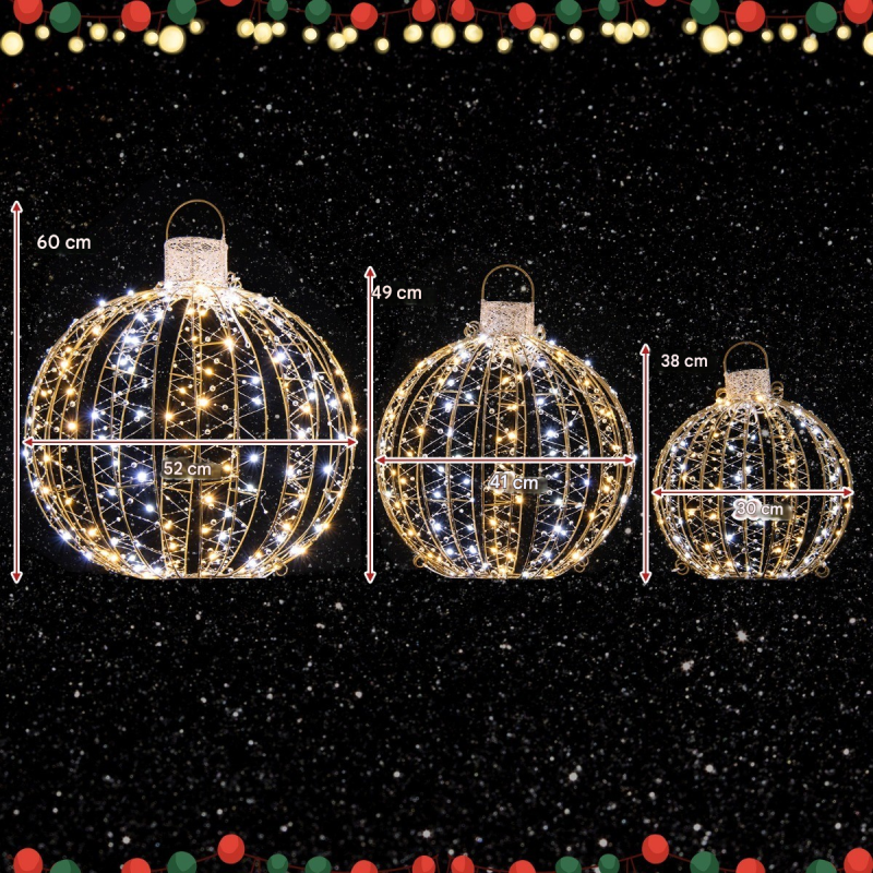 Kolmen kultaisen LED-valopallon setti juhlavalaisuun