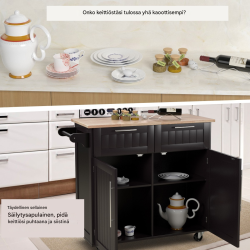 Monikäyttöinen keittiövaunu kahvinvärinen säilytyksellä ja pyörillä