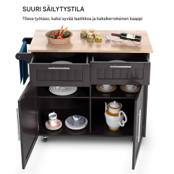 Monikäyttöinen keittiövaunu kahvinvärinen säilytyksellä ja pyörillä