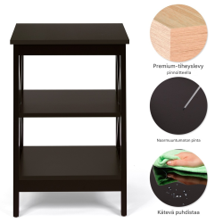 Ruskea monikäyttöinen 3-tasoinen sivu- tai yöpöytä