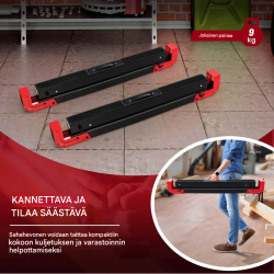 Taitettava teräksinen sahapukki, säädettävä korkeus, punainen ja musta