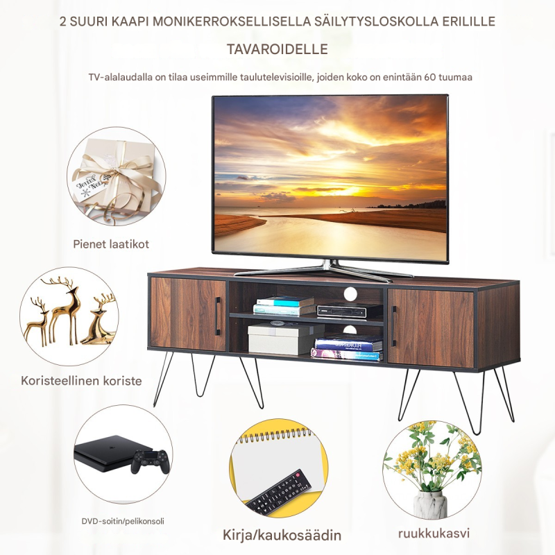 Tv-kaappi ruskea 60 tuumaa säädettävät hyllyt säilytystila