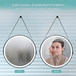 Pyöreä hopeinen LED-kylpyhuonepeili, säädettävä kirkkaus ja värilämpötila