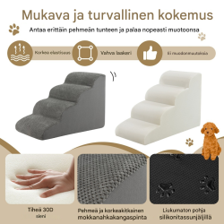 Liukumaton nelitasoinen koiranramppi vaahtomuovista, harmaa