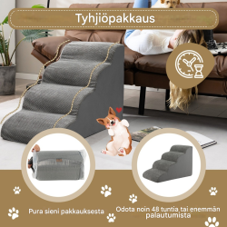 Liukumaton nelitasoinen koiranramppi vaahtomuovista, harmaa