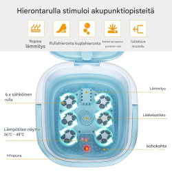 Kokoontaitettava jalkakylpy hierontalaite kaukosäätimellä, sininen