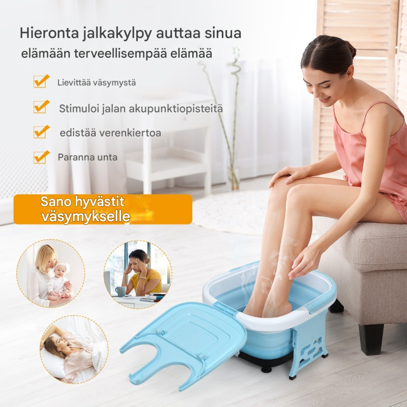 Kokoontaitettava jalkakylpy hierontalaite kaukosäätimellä, sininen