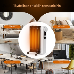 Öljytäytteinen musta lämmitin, 3 tehoa, termostaatti