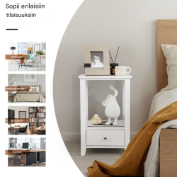 Moderni valkoinen yöpöytä X-muotoilu kahdella tasolla