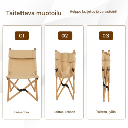 Kannettava kokoontaitettava bambu-campingtuoli, säädettävä selkänoja, luonnonväri