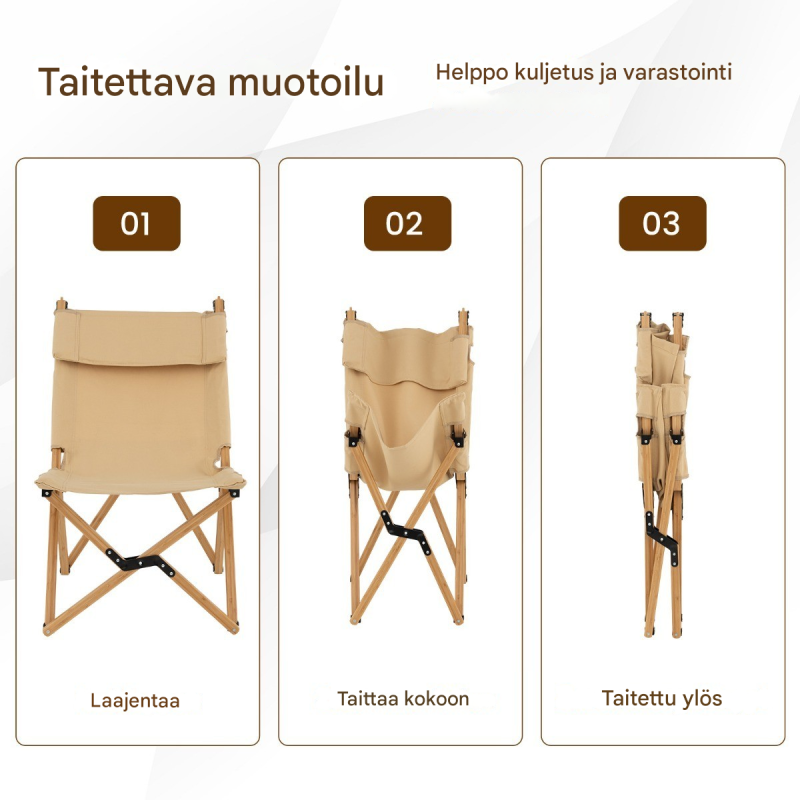 Kannettava kokoontaitettava bambu-campingtuoli, säädettävä selkänoja, luonnonväri