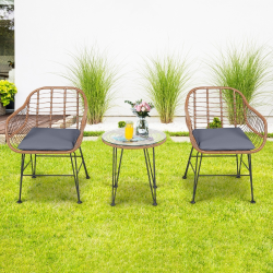 Kolmen osan moderni ruskea rottinkibistrosetti ulkokäyttöön