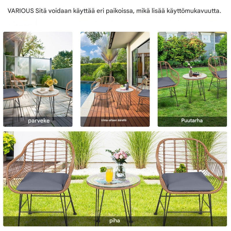 Kolmen osan moderni ruskea rottinkibistrosetti ulkokäyttöön