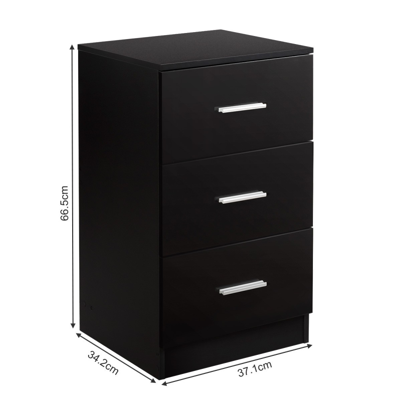 Kaksiosainen musta yöpöytäsetti kolmella laatikolla