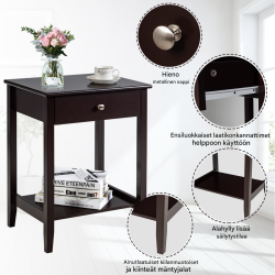 Kaksitasoinen puinen yöpöytä ruskea olohuoneeseen