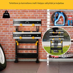 Kokoontaitettava työpöytä, säädettävä korkeus, musta, 100 kg kantavuus