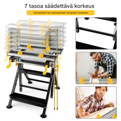 Kokoontaitettava työpöytä, säädettävä korkeus, musta, 100 kg kantavuus