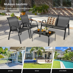 Neljän osan harmaa terassikalustesetti kahvipöydällä ulkokäyttöön