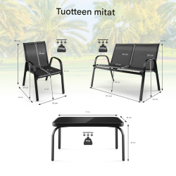 Neljän osan harmaa terassikalustesetti kahvipöydällä ulkokäyttöön