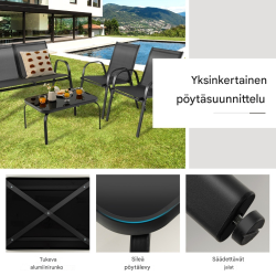 Neljän osan harmaa terassikalustesetti kahvipöydällä ulkokäyttöön