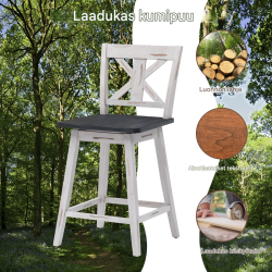 Kaksi valkoista vintage-baarijakkaraa, kääntyvä ja ergonominen