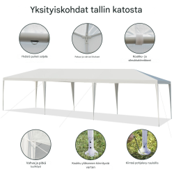 Vedenpitävä valkoinen juhlateltta ulkokäyttöön 3x9 m