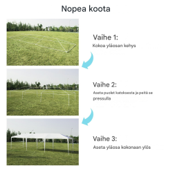 Vedenpitävä valkoinen juhlateltta ulkokäyttöön 3x9 m