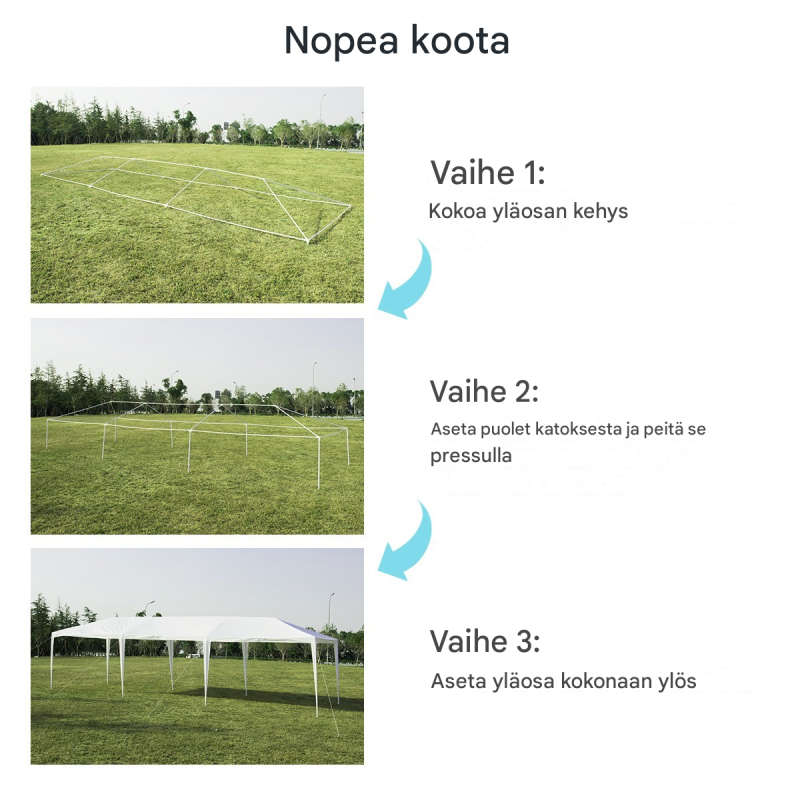 Vedenpitävä valkoinen juhlateltta ulkokäyttöön 3x9 m