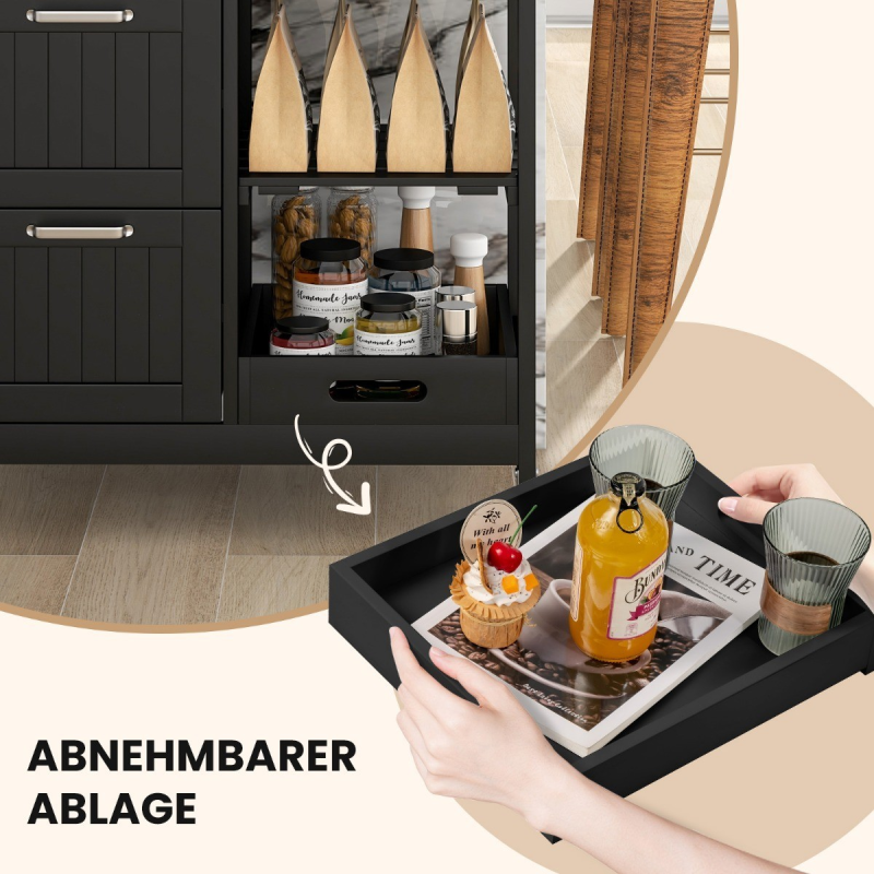 Monikäyttöinen keittiövaunu pyörillä ja säilytystilalla musta