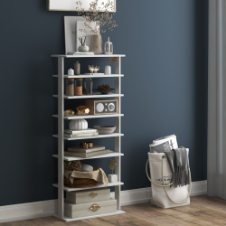 Valkoinen 7-tasoinen retro kenkäteline pieniin tiloihin