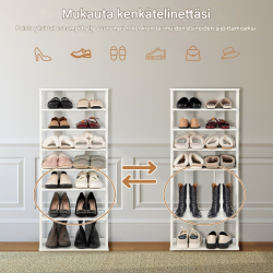 Valkoinen 7-tasoinen retro kenkäteline pieniin tiloihin