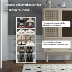 Valkoinen 7-tasoinen retro kenkäteline pieniin tiloihin