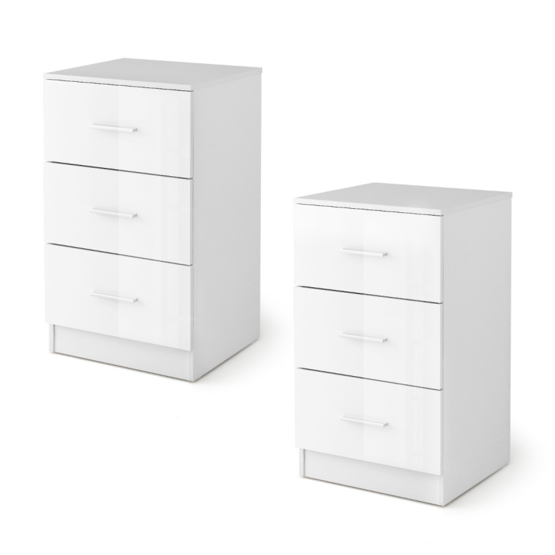 2 kpl valkoinen yöpöytä 3 laatikolla kompakti ja moderni design