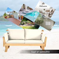 Akasiapuinen valkoinen terassipäivävuode säädettävillä käsinojilla