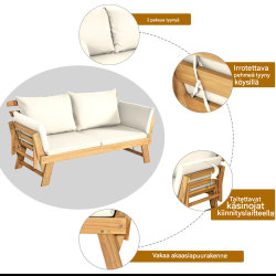 Akasiapuinen valkoinen terassipäivävuode säädettävillä käsinojilla