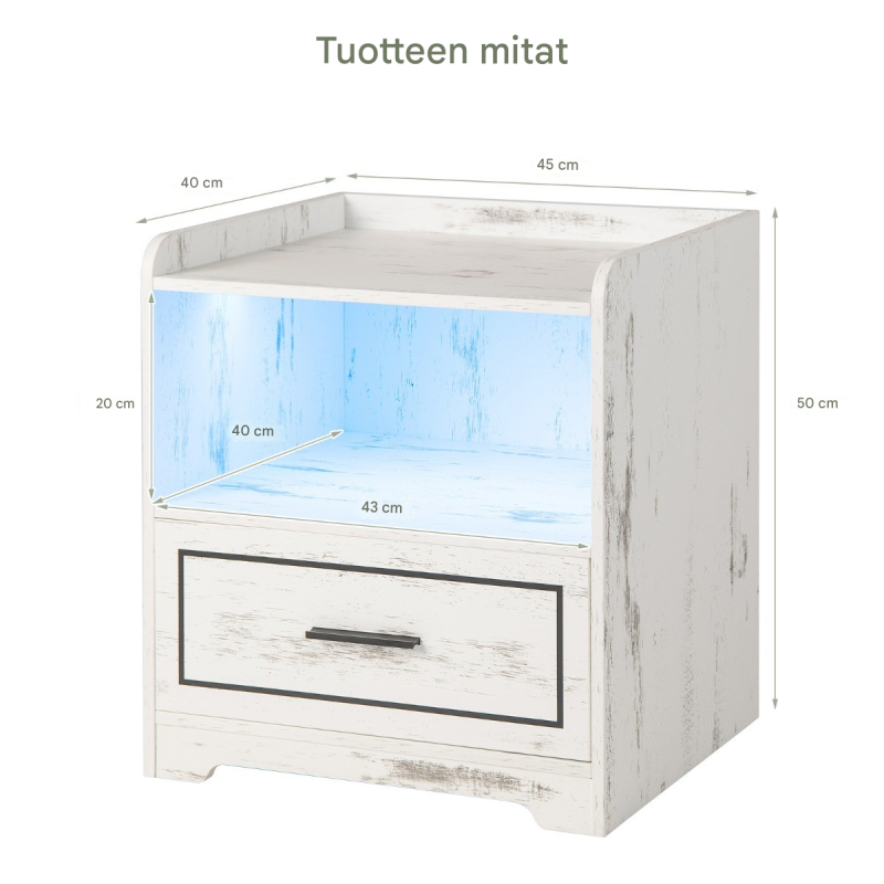 Älykäs valkoinen LED-yöpöytä USB-porteilla ja liiketunnistimella