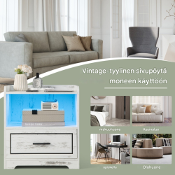 Älykäs valkoinen LED-yöpöytä USB-porteilla ja liiketunnistimella