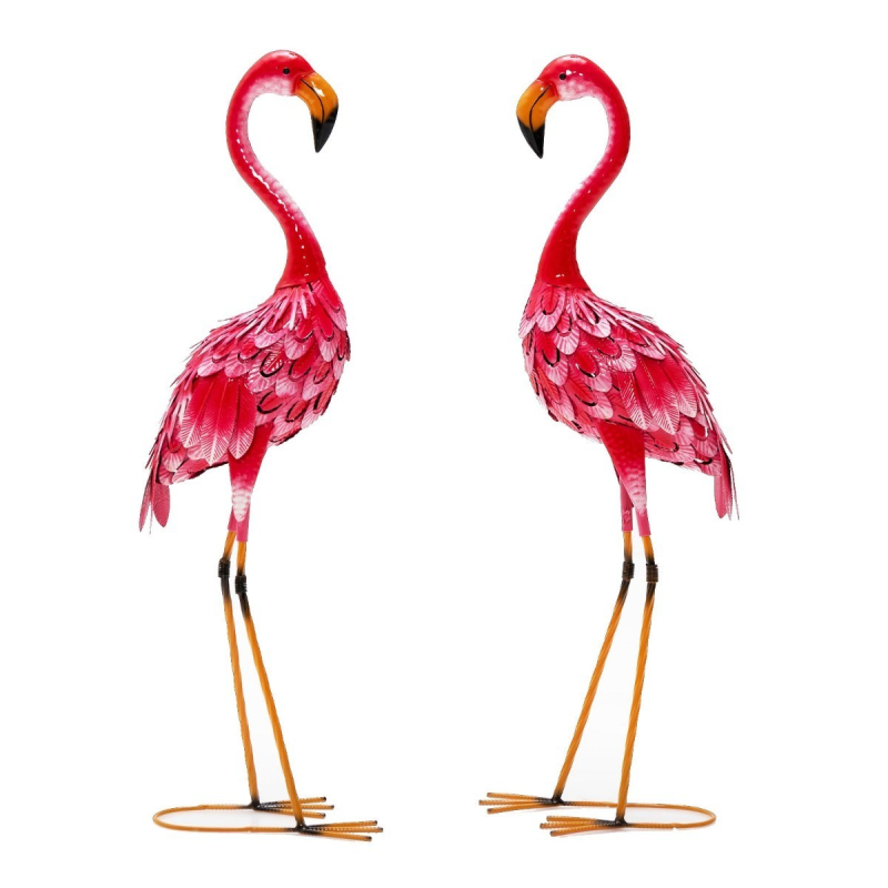 Kaksiosainen vaaleanpunainen flamingo-patsas puutarhaan ja sisätiloihin